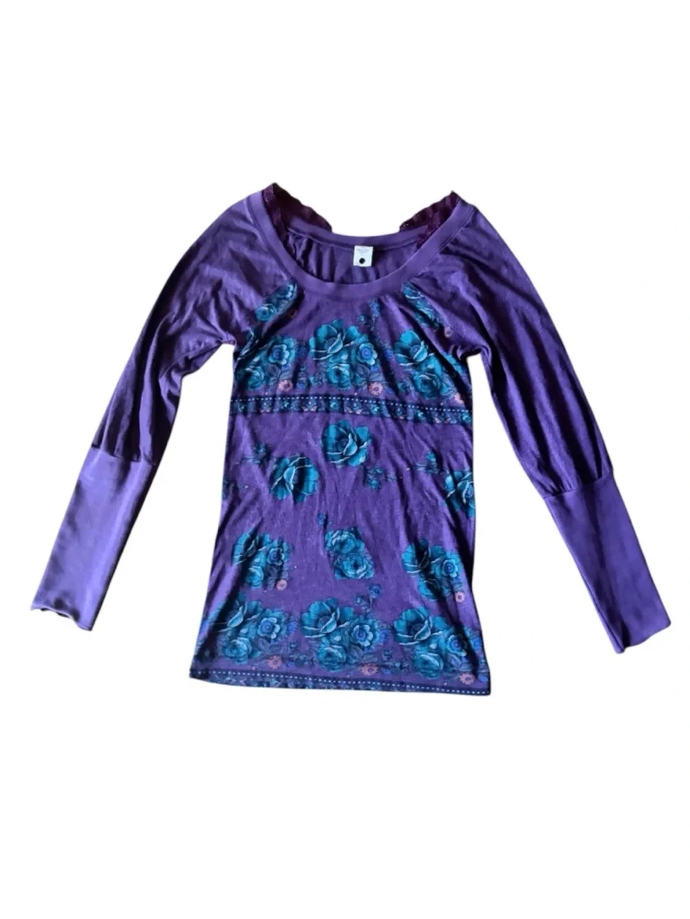 Free People Boho Cottage Long Sleeve Floral Top Purple Large Indie
